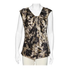 Max Mara Studio Brown Floral Printed Silk Draped Sleeveless Top S Max Mara Studio Brown Floral Printed Silk Draped Sleeveless Top S