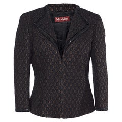Max Mara Studio Chaqueta marrón de gancho de jacquard de lúrex M