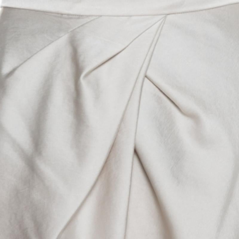 Max Mara Studio Cream Satin Pleated Detail Midi Skirt S For Sale 1