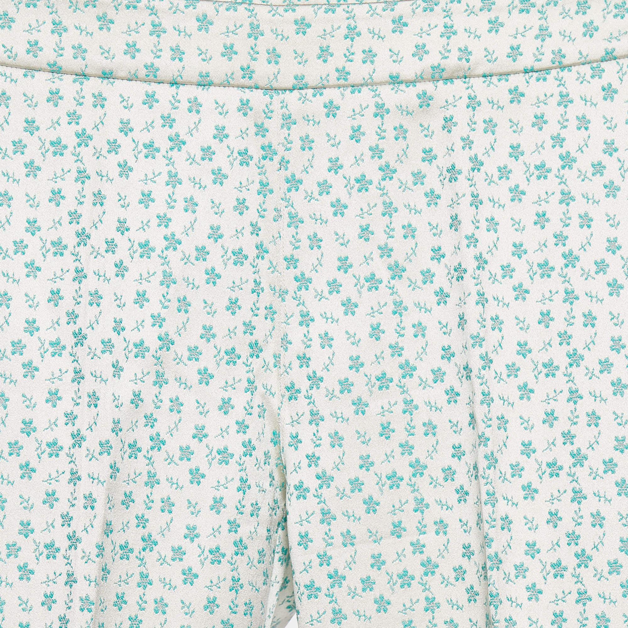 Gray Max Mara Studio Green Floral Jacquard Tapered Leg Trousers S For Sale