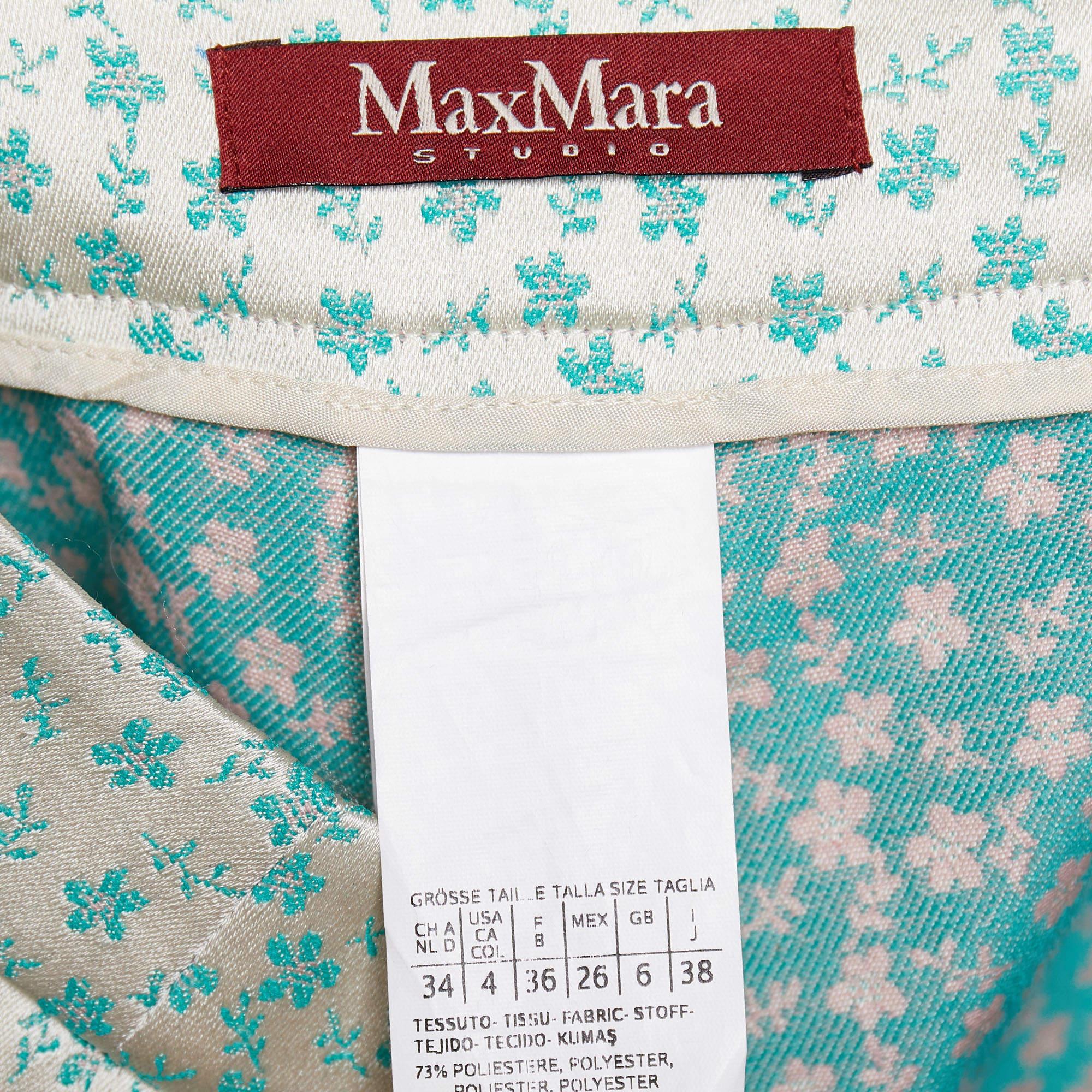 Max Mara Studio Green Floral Jacquard Tapered Leg Trousers S In Good Condition For Sale In Dubai, Al Qouz 2