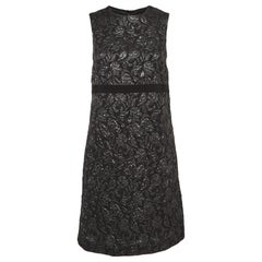 Max Mara Studio Metallic Black Floral Brocade Sleeveless Sheath Dress M