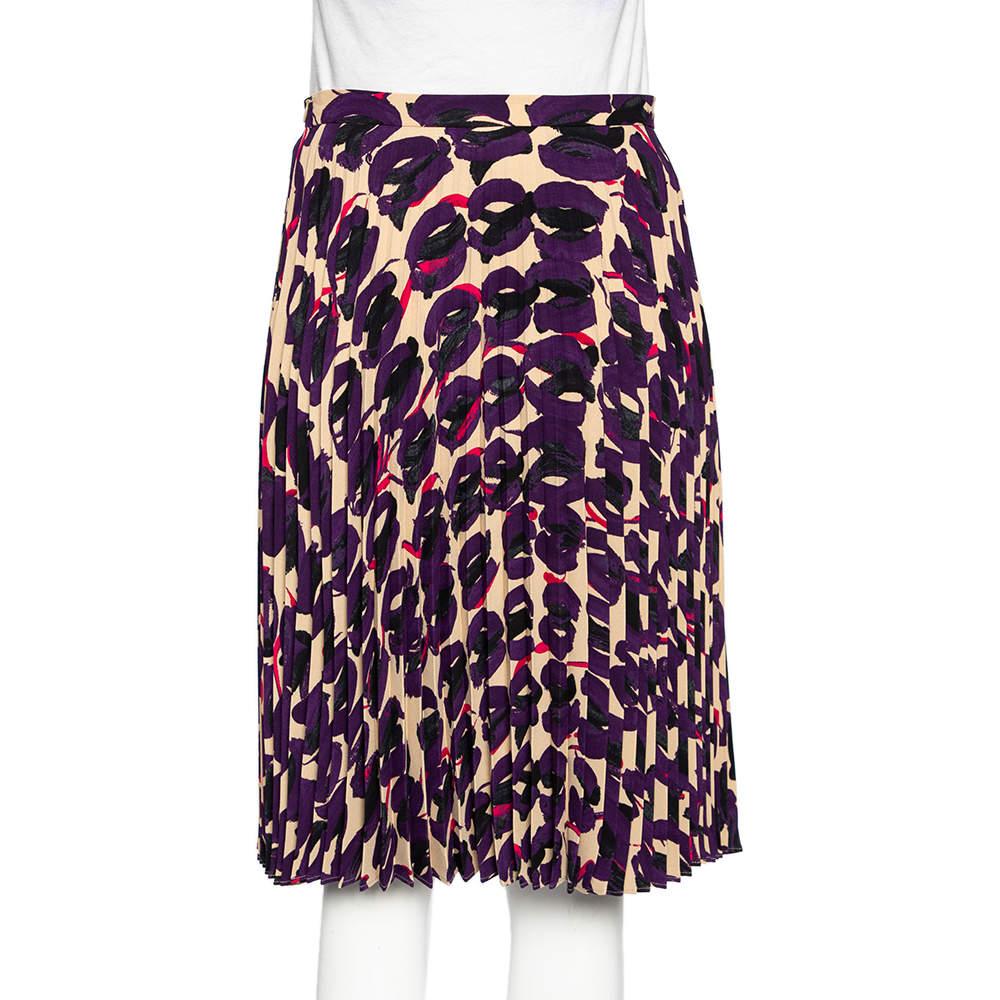 Black Max Mara Studio Multicolored Printed Georgette Pleated Skirt S