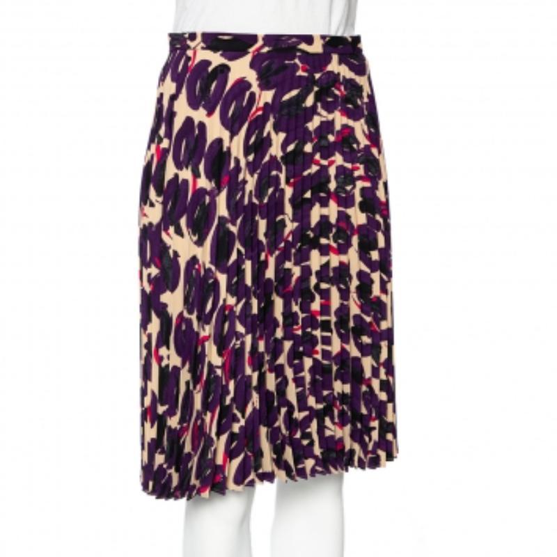 Max Mara Studio Mehrfarbiger bedruckter Georgette-Plissee-Rock S im Zustand „Gut“ in Dubai, Al Qouz 2