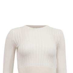 Max Mara Studio – Kurzer Pullover aus geripptem Strick in weißer Seide