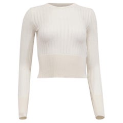 Max Mara Studio – Kurzer Pullover aus geripptem Strick in weißer Seide
