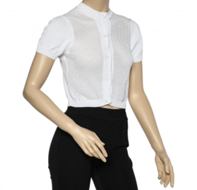 Max Mara Studio A. Bianco Cardigan traforato in maglia di cotone L.A. In condizioni buone in vendita a Dubai, Al Qouz 2
