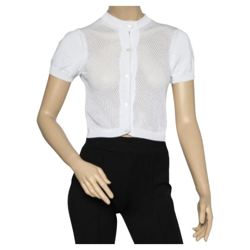 Max Mara Studio White Perforated Cotton Knit Cropped Cardigan L