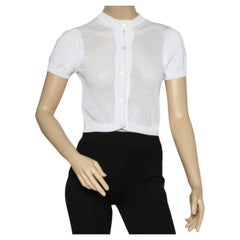 Max Mara Studio White Perforated Cotton Knit Cropped Cardigan L