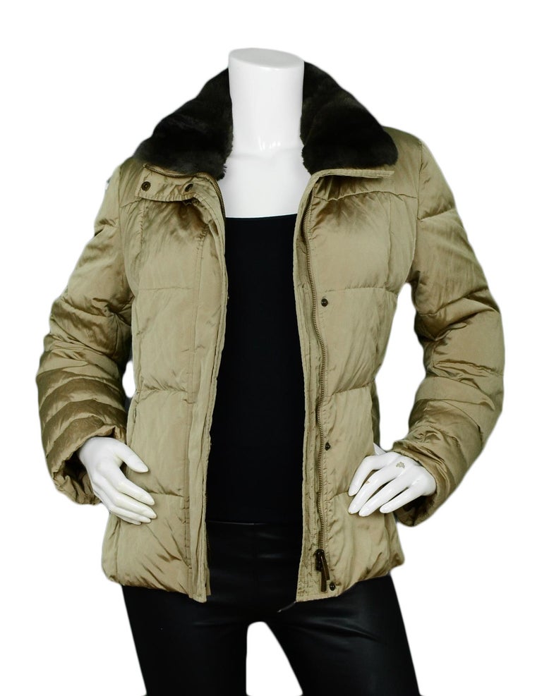 Max Mara Tan Puffer Jacket w/ Fur Collar sz 38 For Sale at 1stdibs