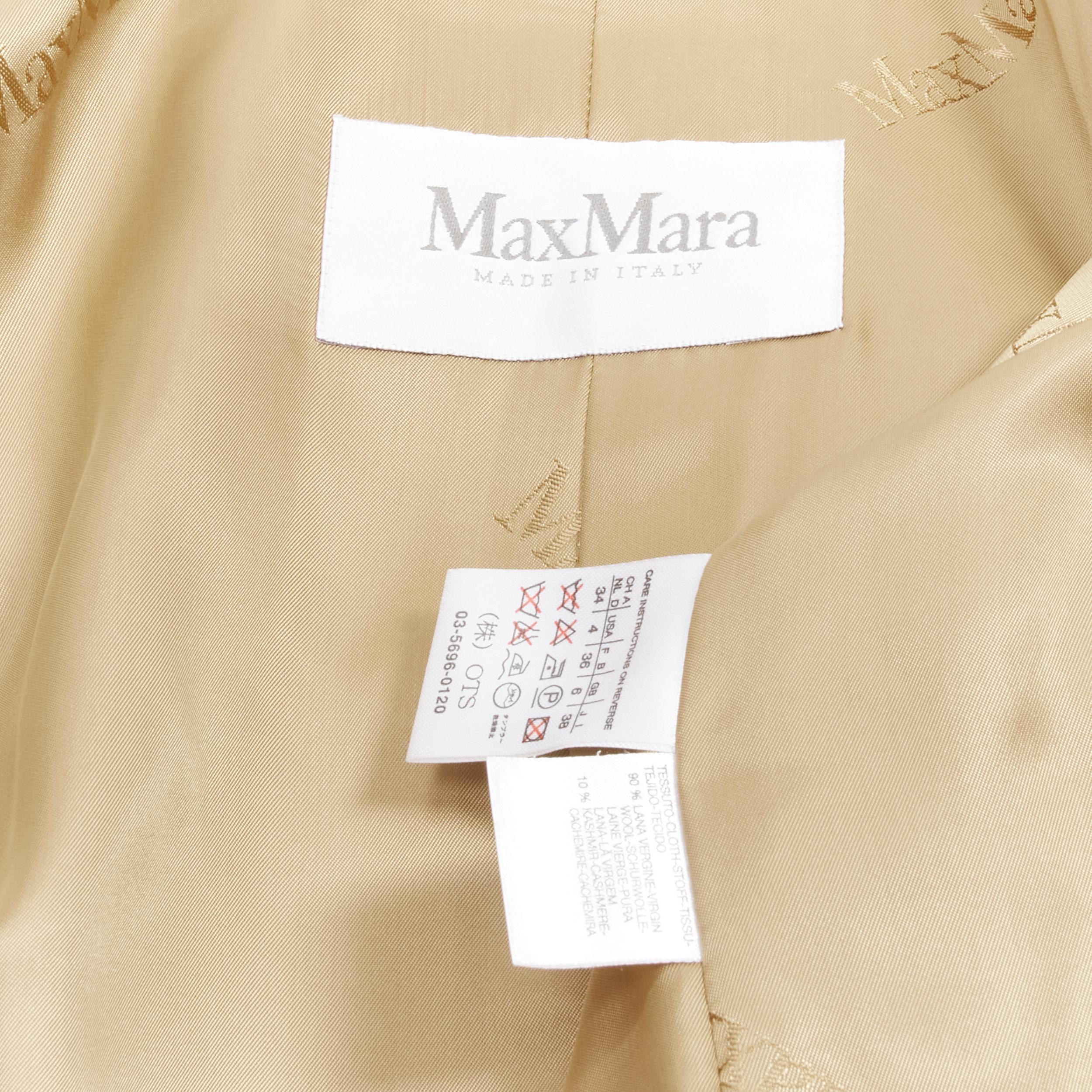 MAX MARA tan wool cashmere double breasted hooded cuffed sleeve coat IT38 S 4
