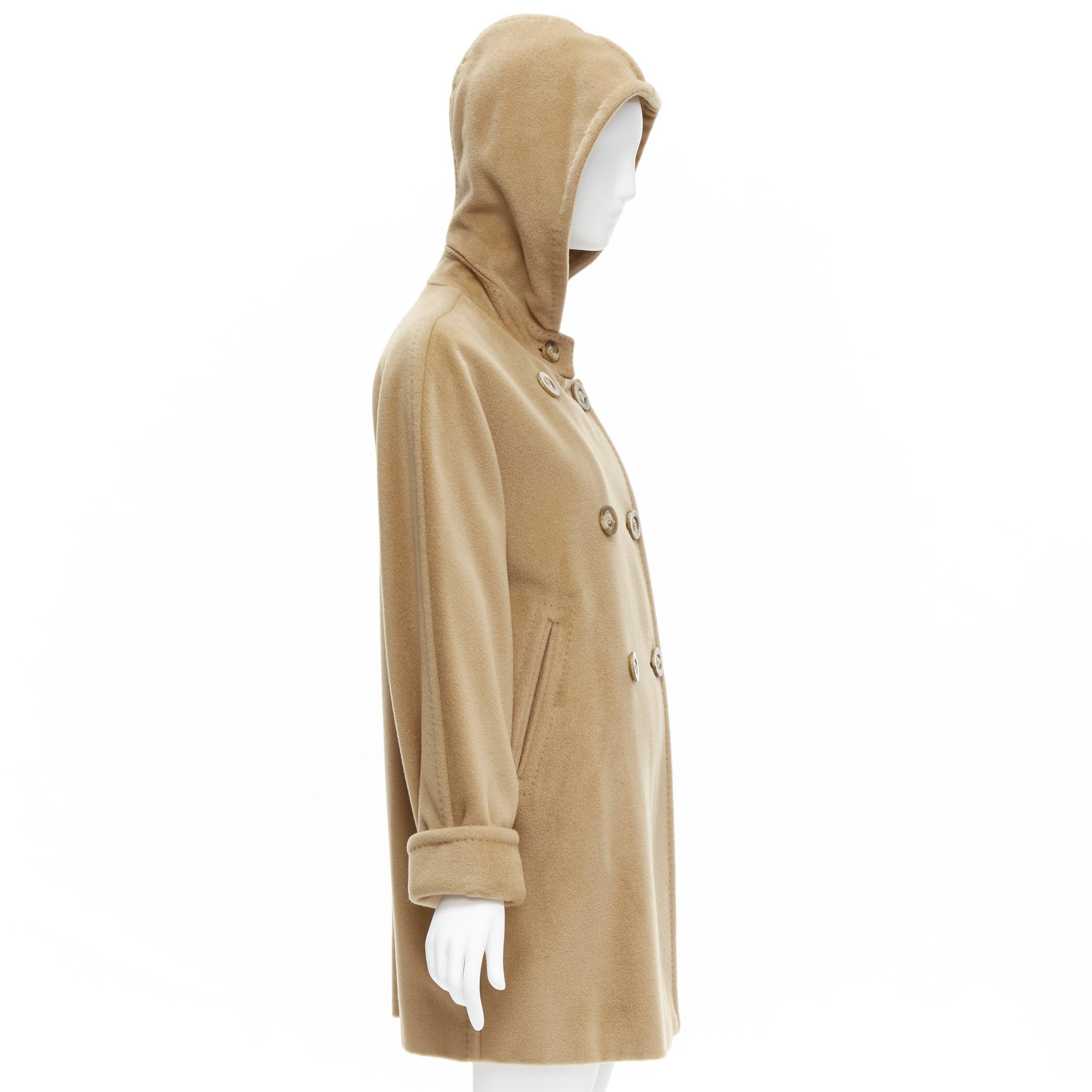 Brown MAX MARA tan wool cashmere double breasted hooded cuffed sleeve coat IT38 S