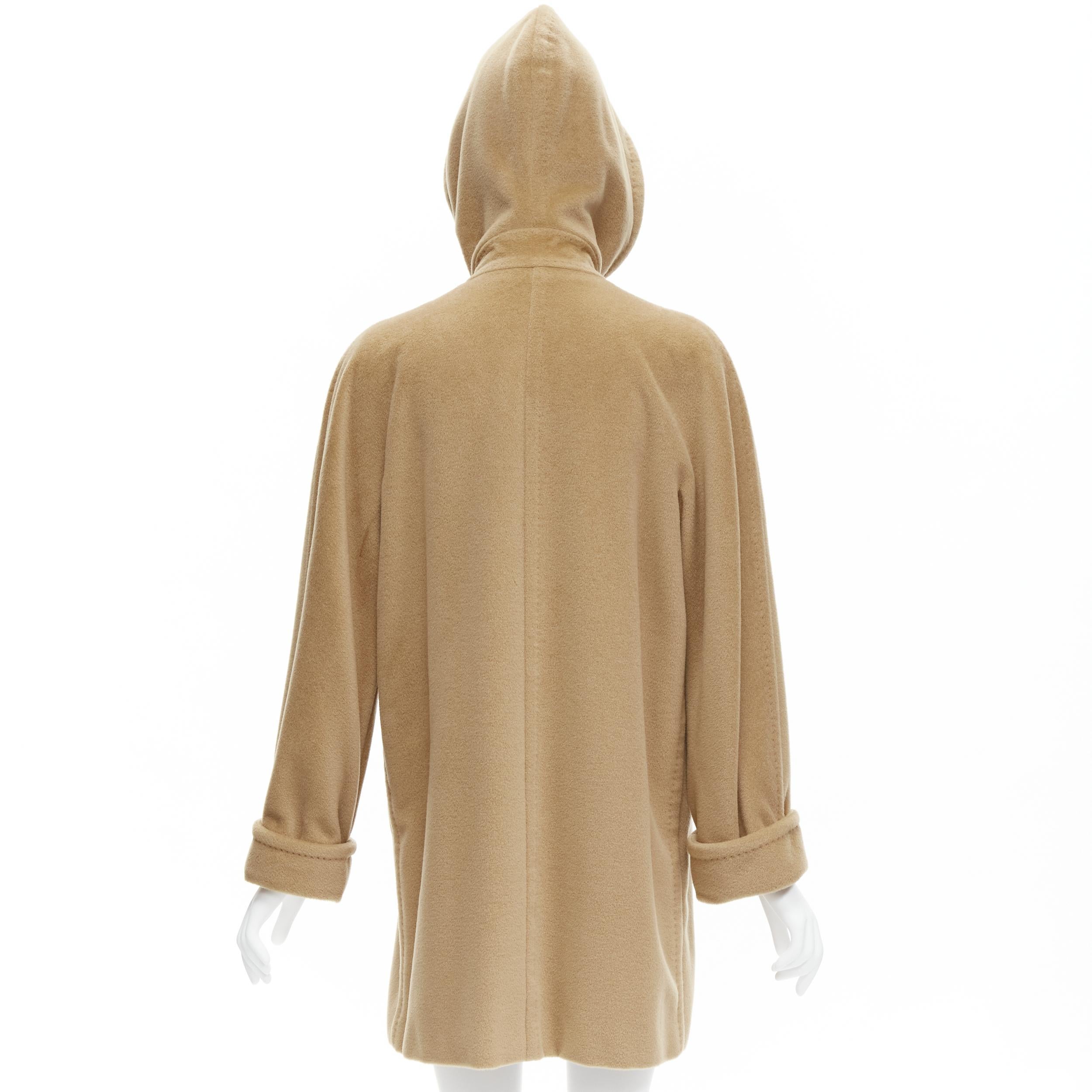 MAX MARA tan wool cashmere double breasted hooded cuffed sleeve coat IT38 S In Excellent Condition In Hong Kong, NT
