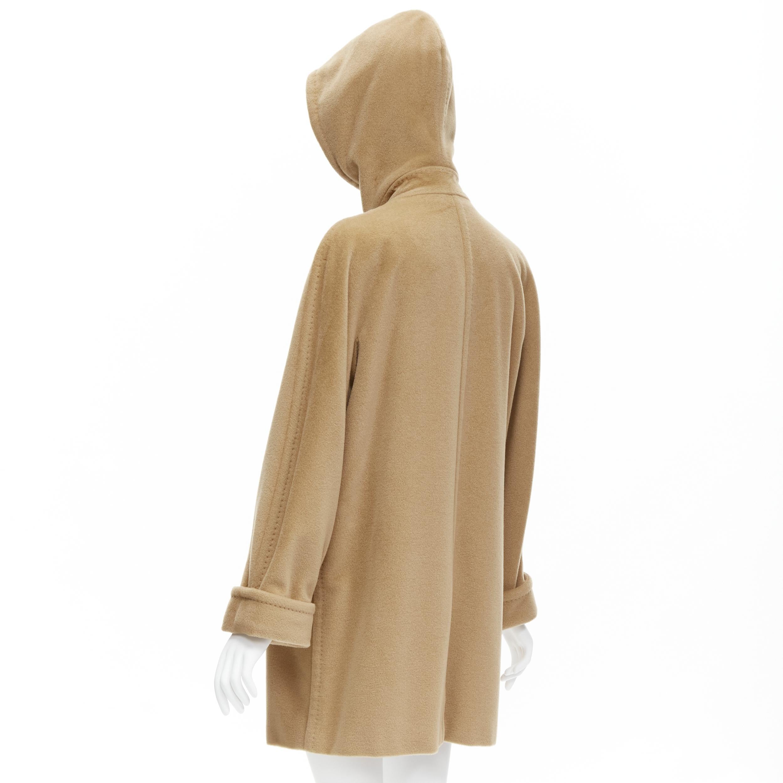 Women's MAX MARA tan wool cashmere double breasted hooded cuffed sleeve coat IT38 S