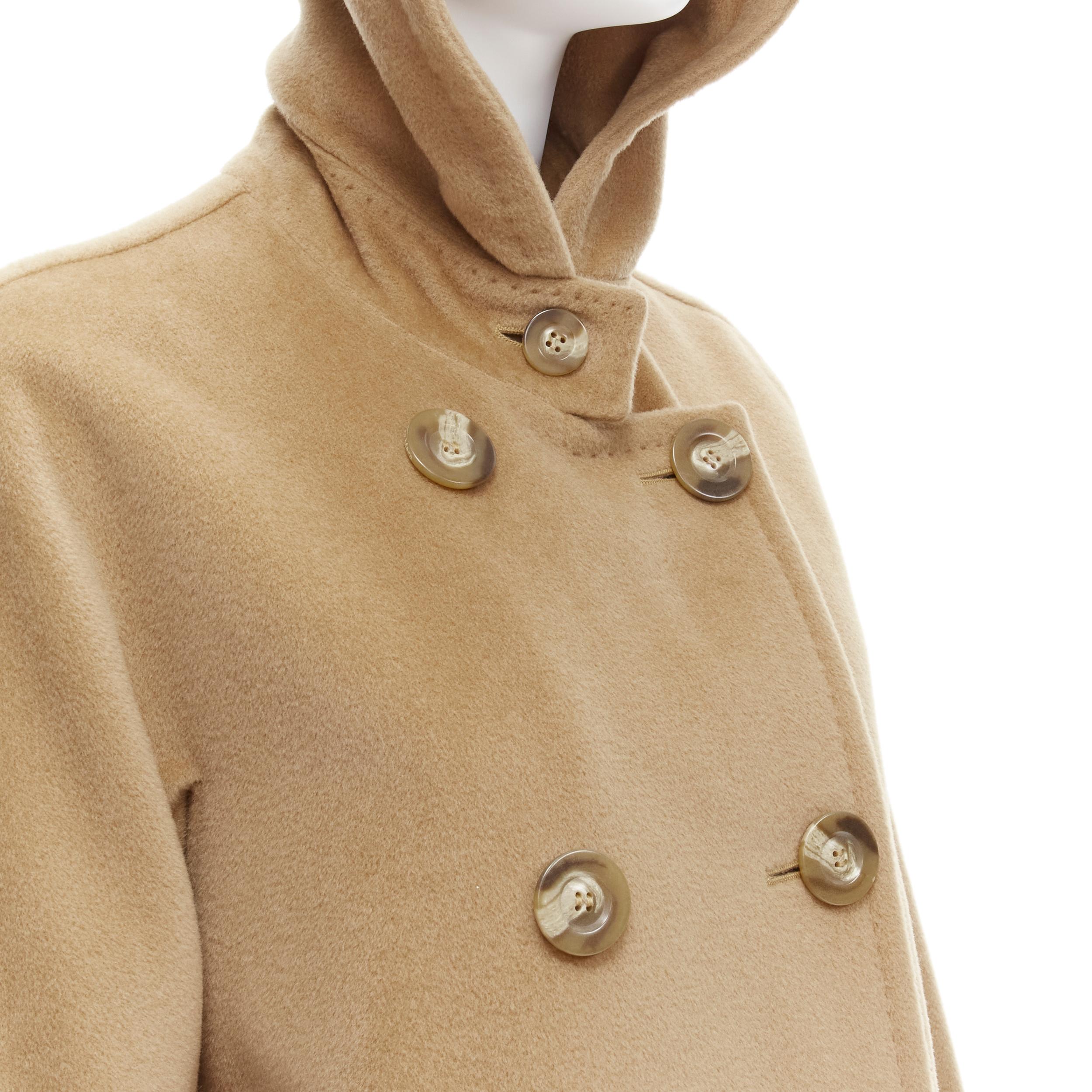 MAX MARA tan wool cashmere double breasted hooded cuffed sleeve coat IT38 S 1