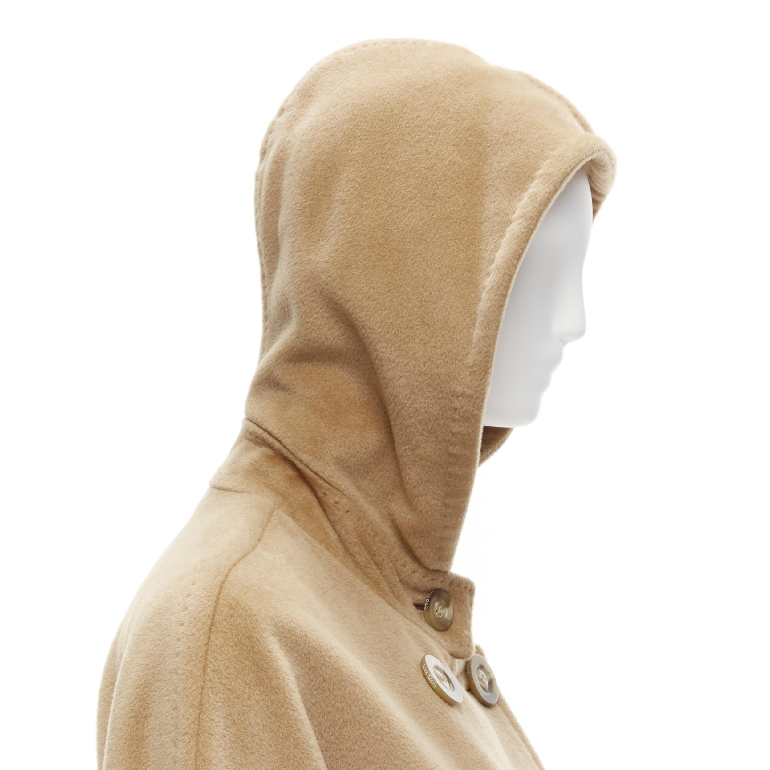 MAX MARA tan wool cashmere double breasted hooded cuffed sleeve coat IT38 S 2