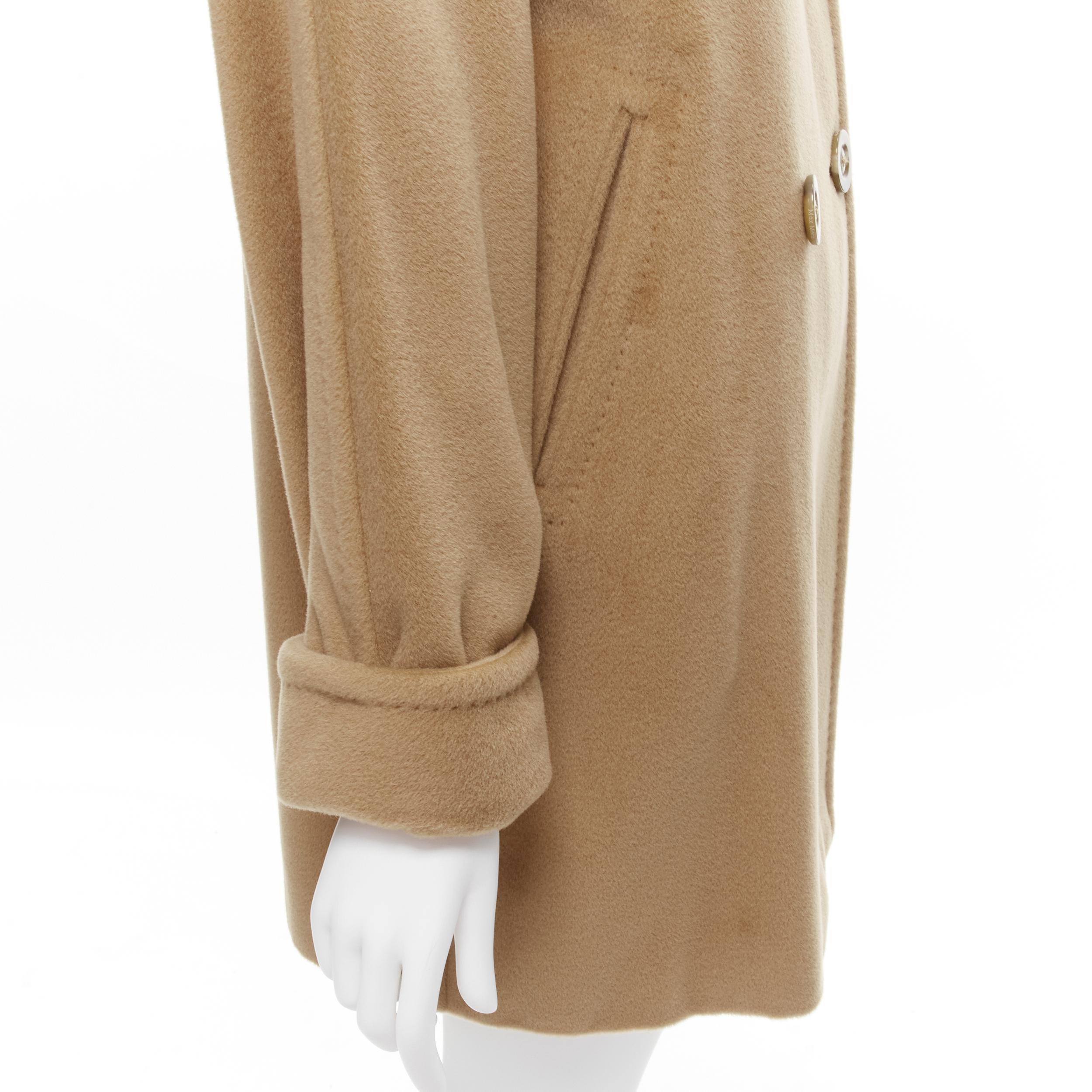 MAX MARA tan wool cashmere double breasted hooded cuffed sleeve coat IT38 S 3