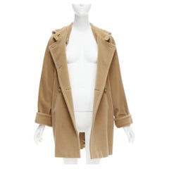 MAX MARA tan wool cashmere double breasted hooded cuffed sleeve coat IT38 S