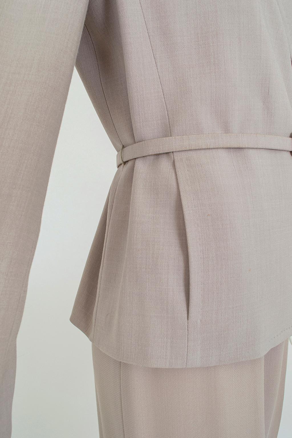 Max Mara - Tailleur in lana e crêpe di seta con cintura - 40-42, anni '90 in vendita 3