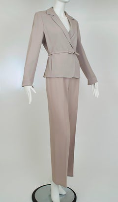 Max Mara Taupe Wool and Silk Crêpe Belted Pant Suit - It 40 – 42, 1990s