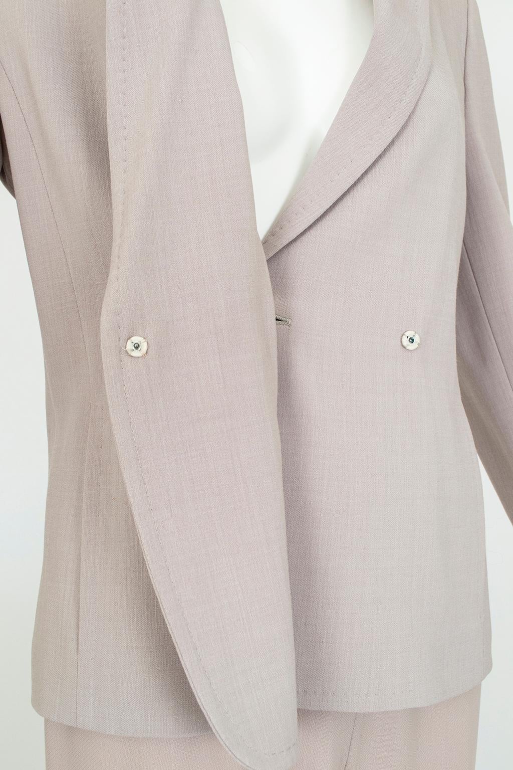 Max Mara Taupe Wool and Silk Crêpe Belted Pant Suit - It 40 – 42, 1990s For Sale 6