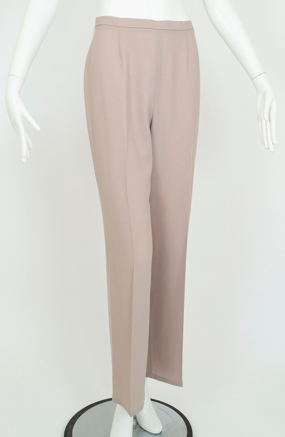 Max Mara Taupe Wool and Silk Crêpe Belted Pant Suit - It 40 – 42, 1990s For Sale 7