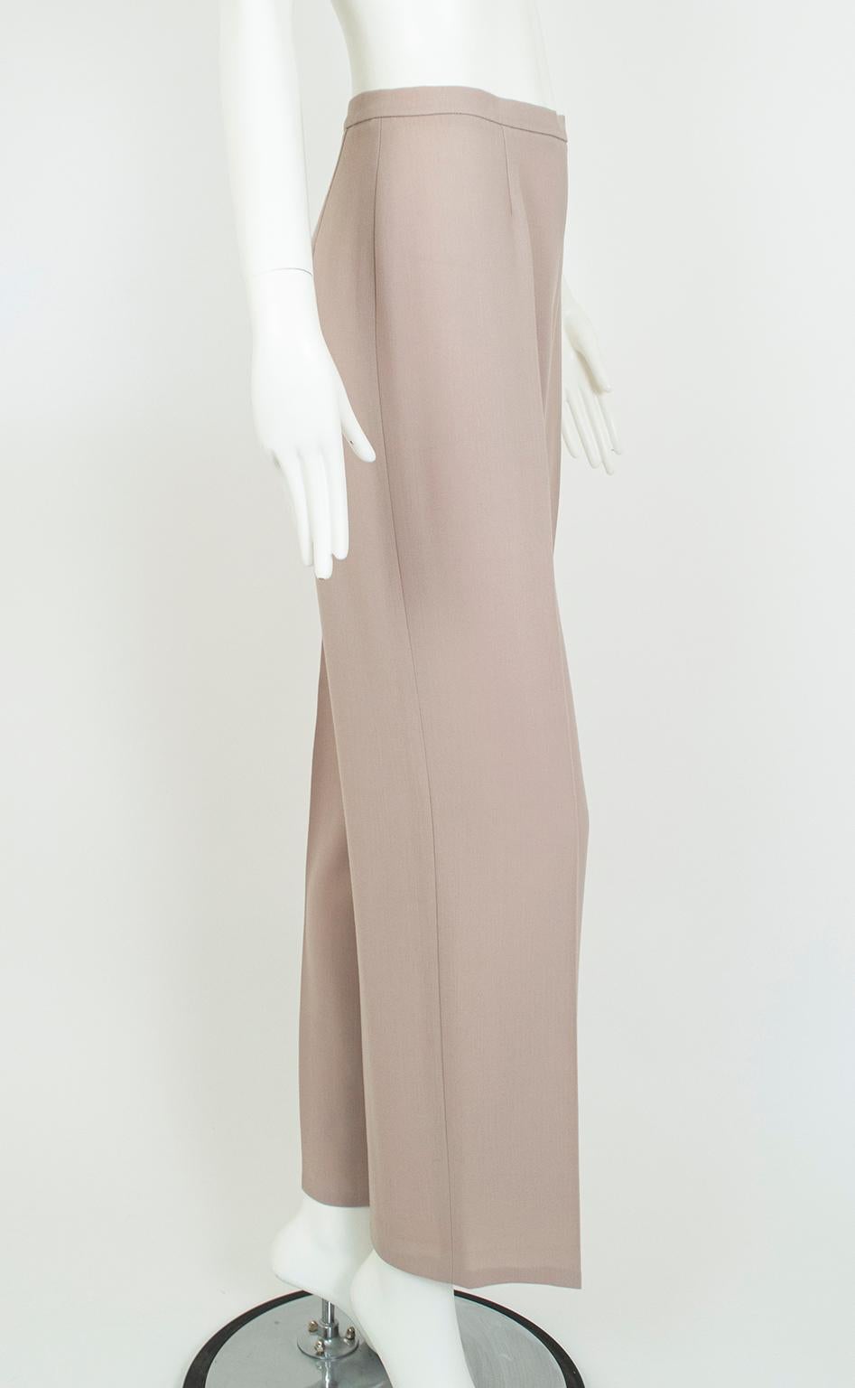 Max Mara Taupe Wool and Silk Crêpe Belted Pant Suit - It 40 – 42, 1990s For Sale 8