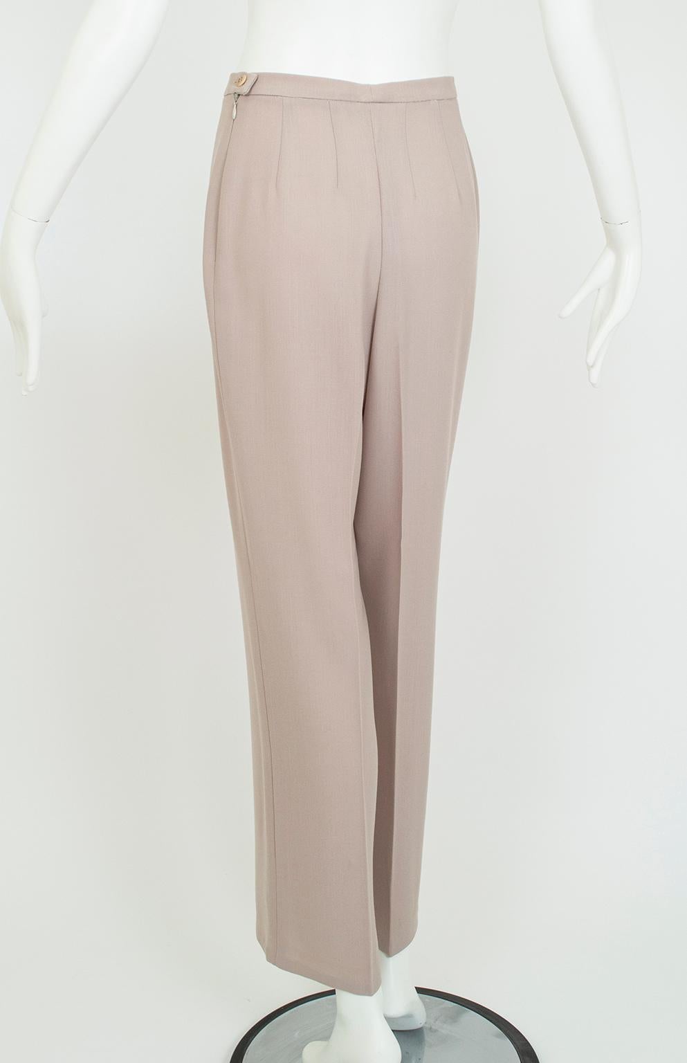 Max Mara Taupe Wool and Silk Crêpe Belted Pant Suit - It 40 – 42, 1990s For Sale 9