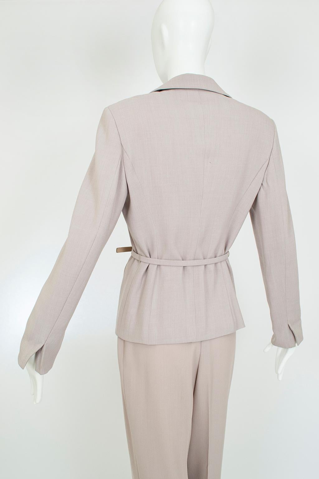 Max Mara Taupe Wool and Silk Crêpe Belted Pant Suit - It 40 – 42, 1990s For Sale 1