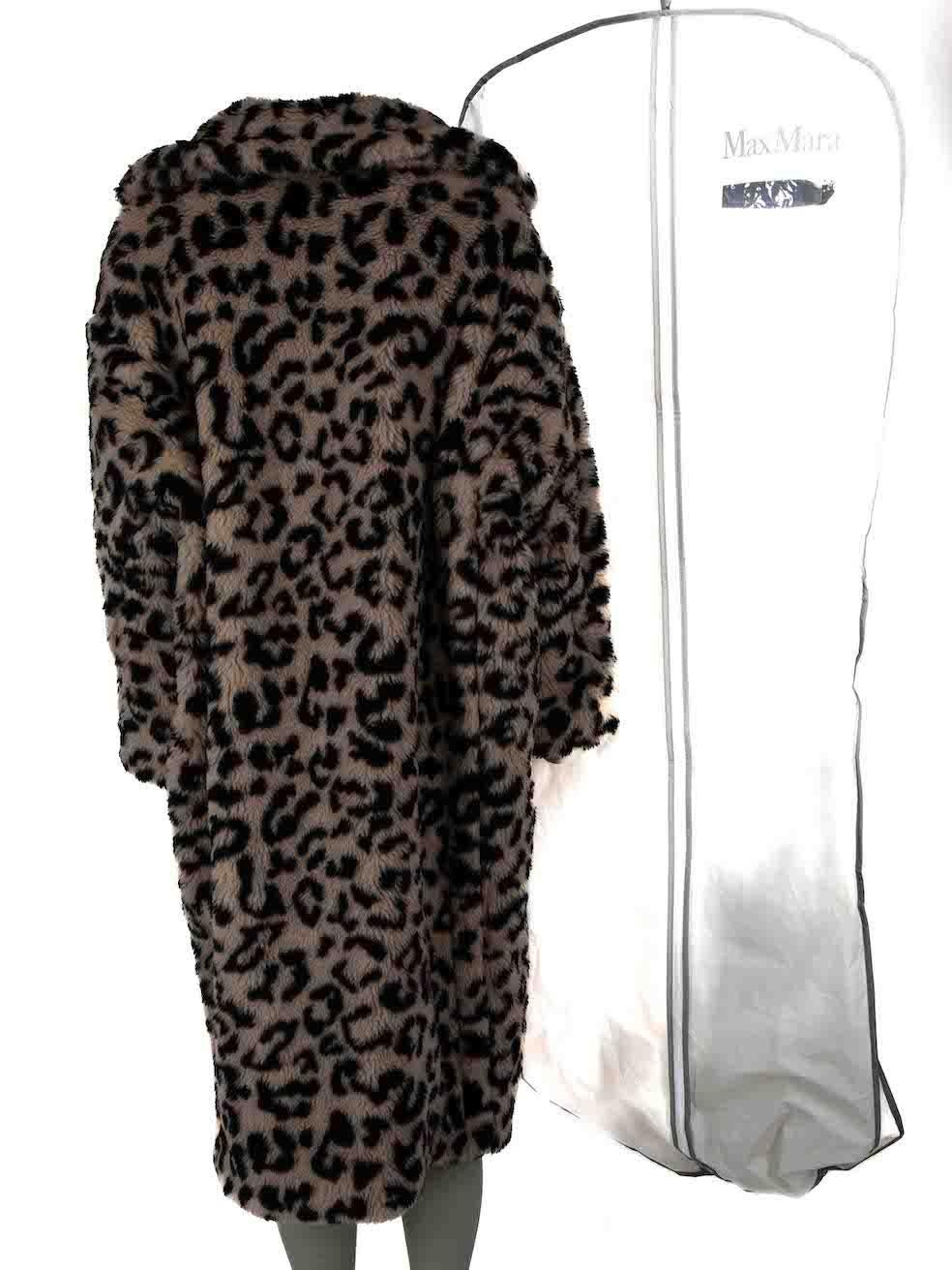 Max Mara Taupe Wolle Mantel mit Leopardenmuster Größe S (Schwarz) im Angebot