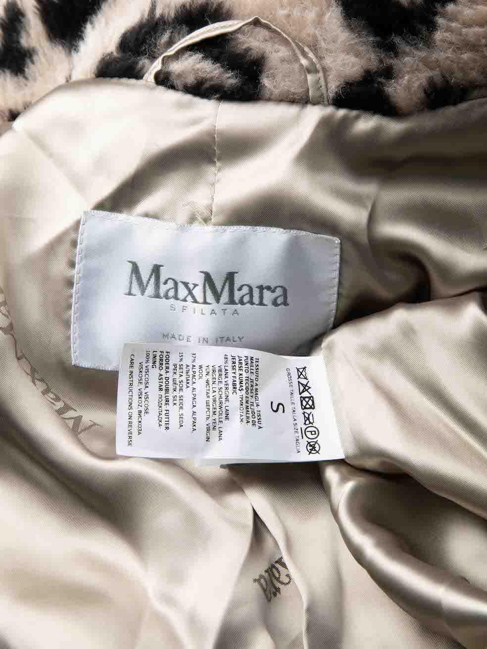 Max Mara Taupe Wool Leopard Print Coat Size S In Excellent Condition For Sale In London, GB