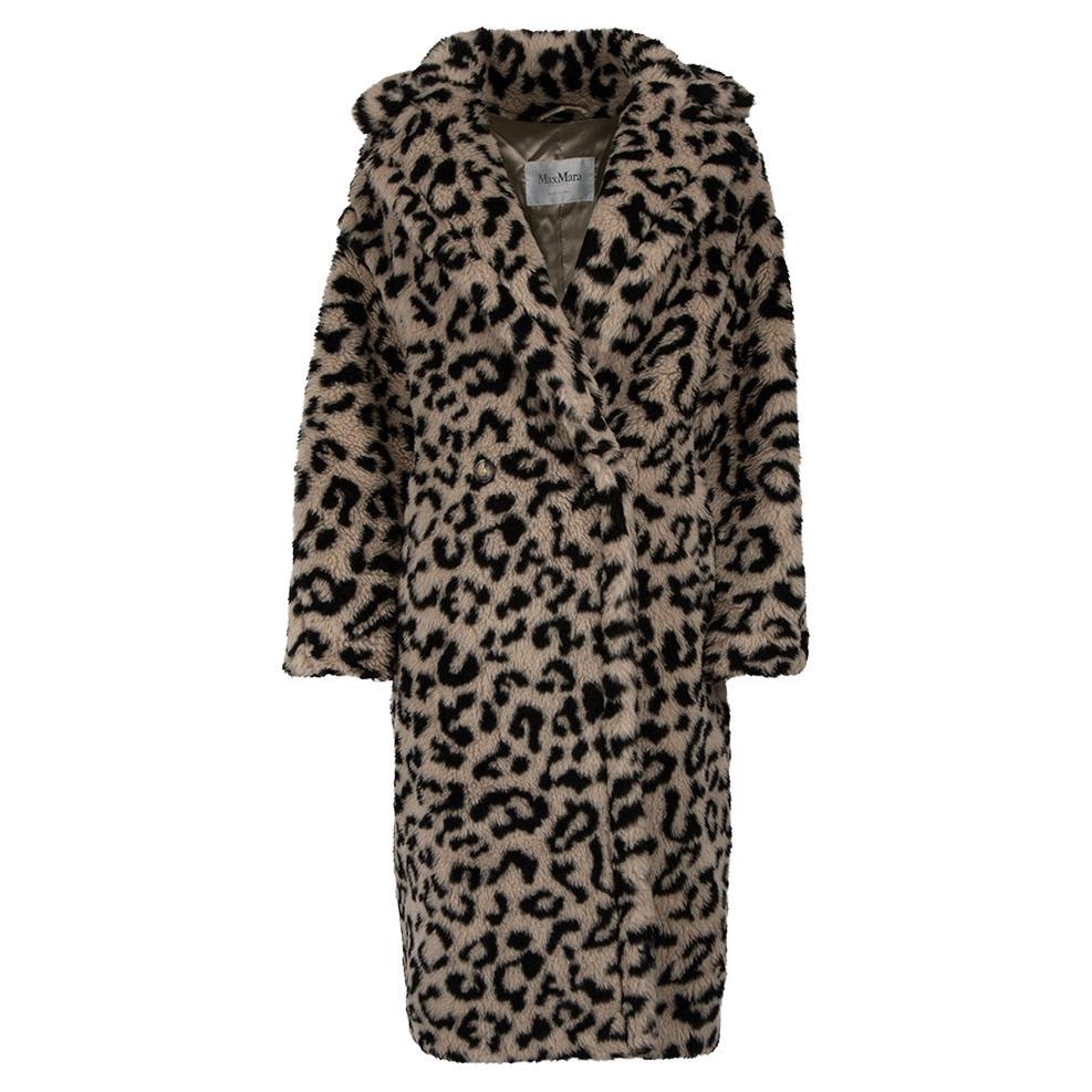 Max Mara Taupe Wolle Mantel mit Leopardenmuster Größe S im Angebot