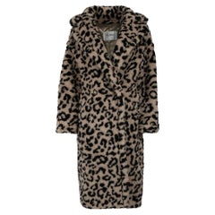 Used Max Mara Taupe Wool Leopard Print Coat Size S