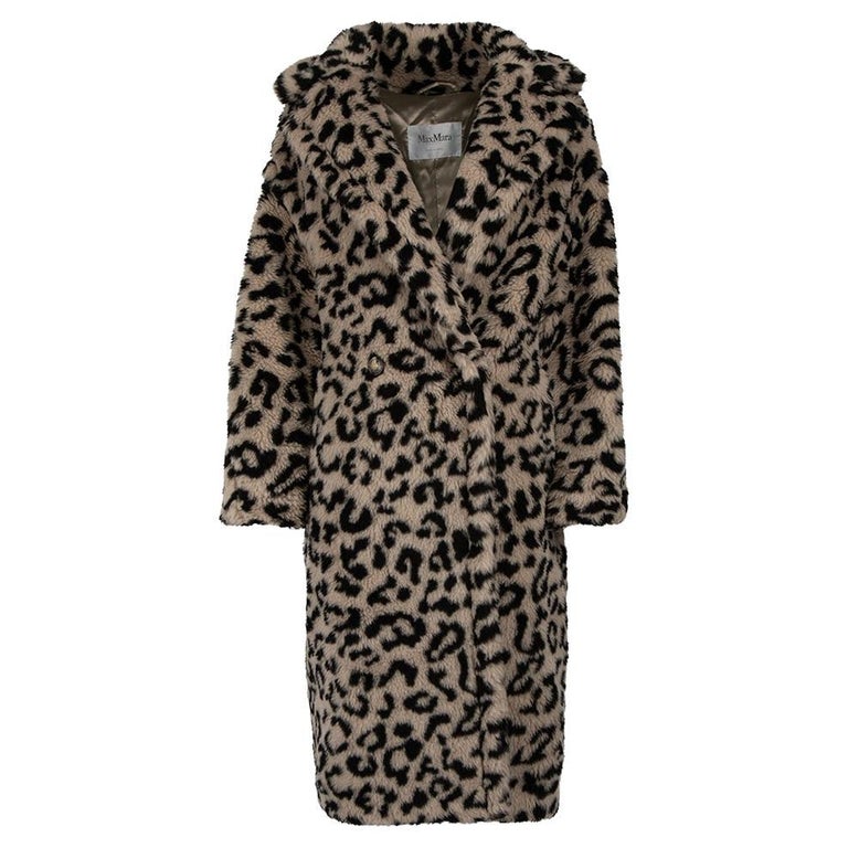 Manteau taupe Max Mara en laine imprimé léopard taille S En vente sur  1stDibs