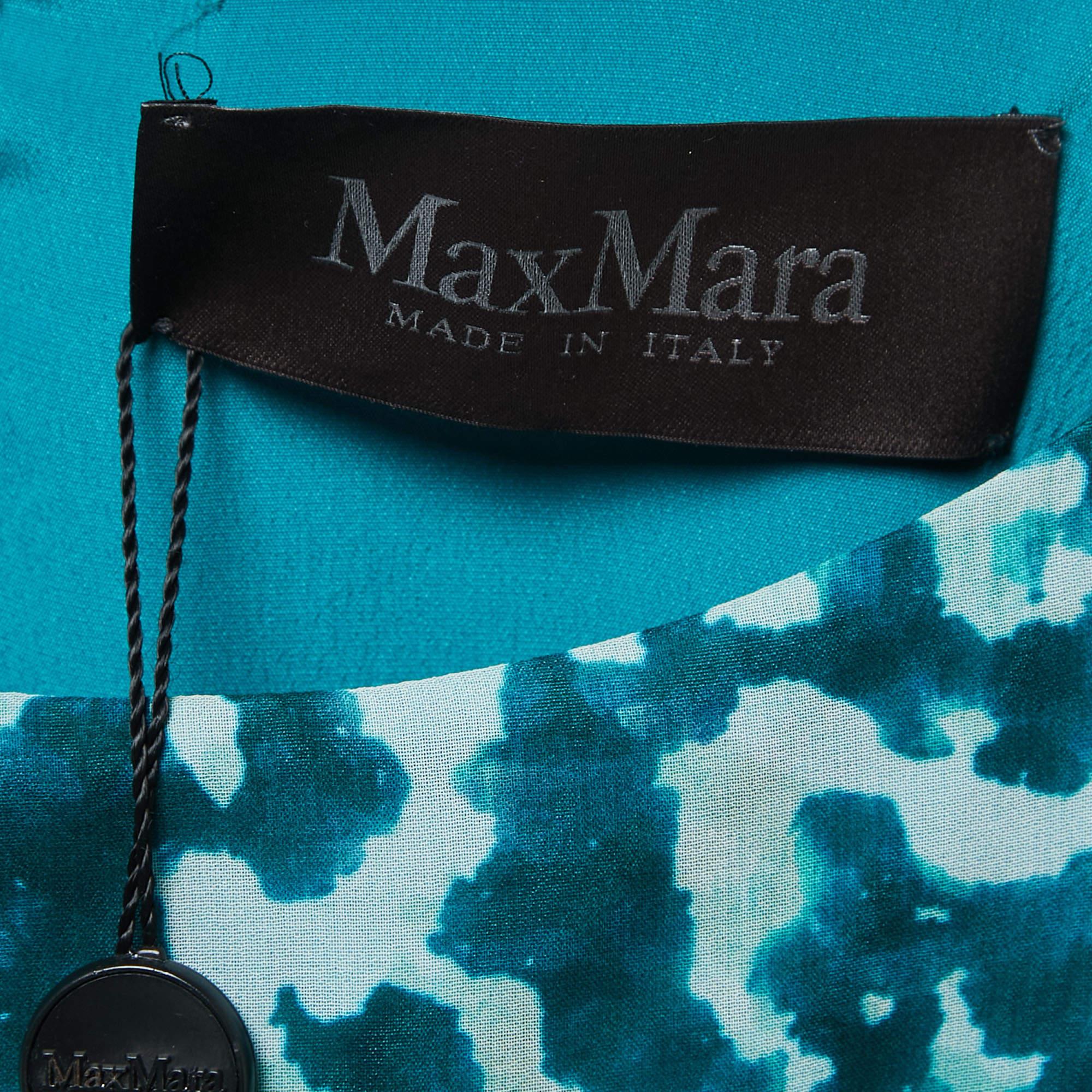 Max Mara Teal Blue Abstract Printed Chiffon Sleeveless Maxi Dress M In New Condition In Dubai, Al Qouz 2