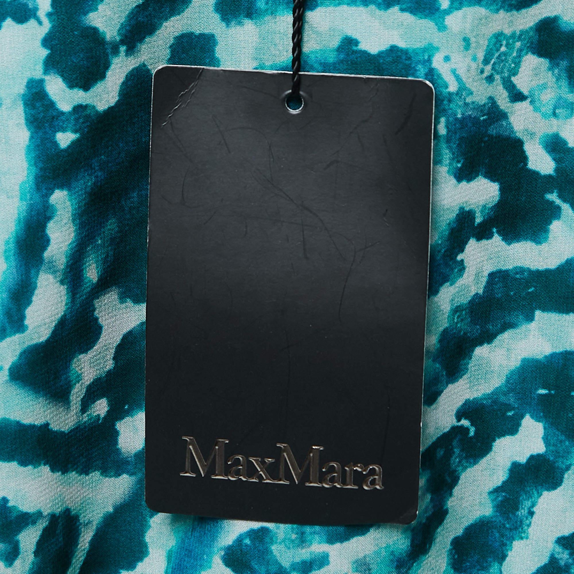 Women's Max Mara Teal Blue Abstract Printed Chiffon Sleeveless Maxi Dress M