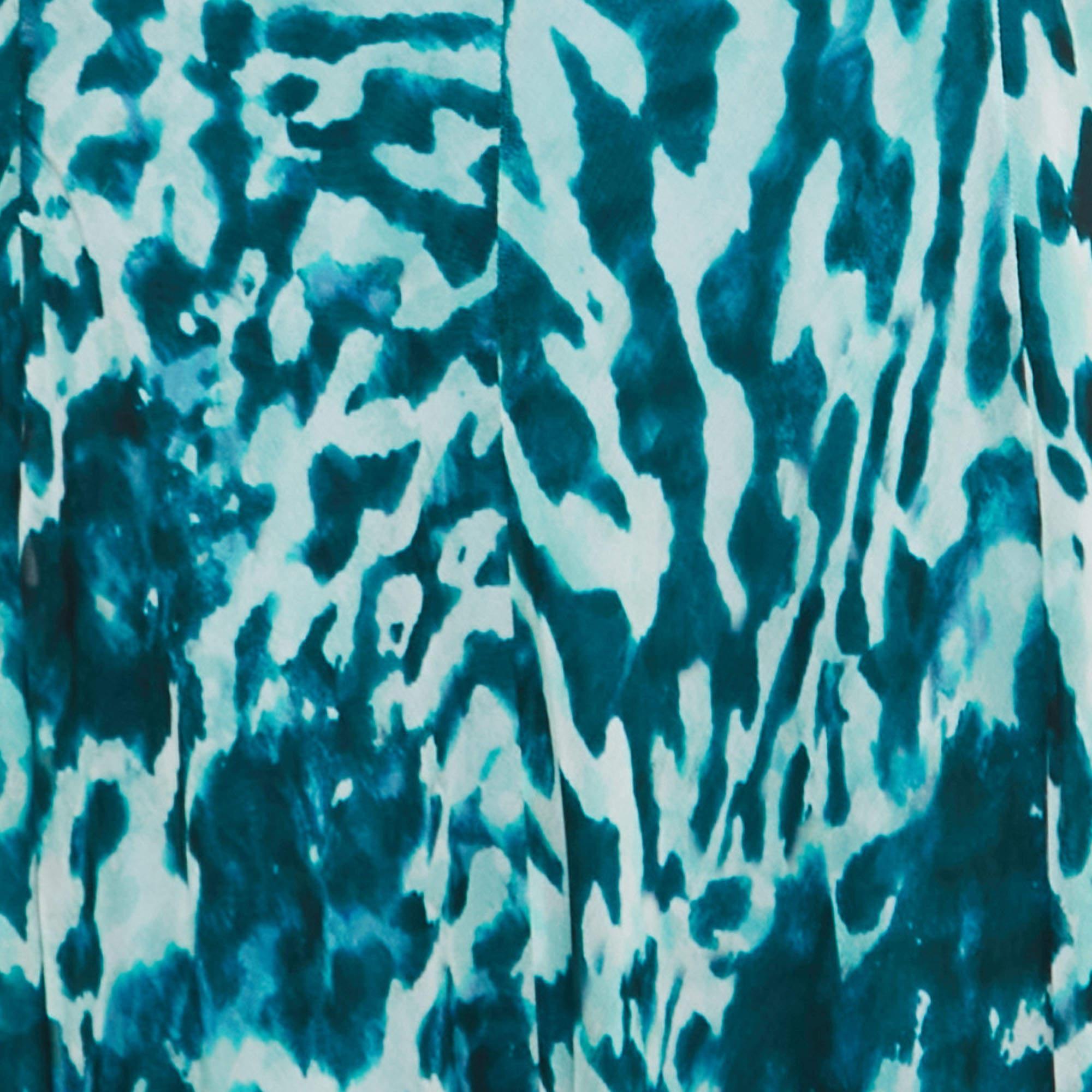 Max Mara Teal Blue Abstract Printed Chiffon Sleeveless Maxi Dress M 2