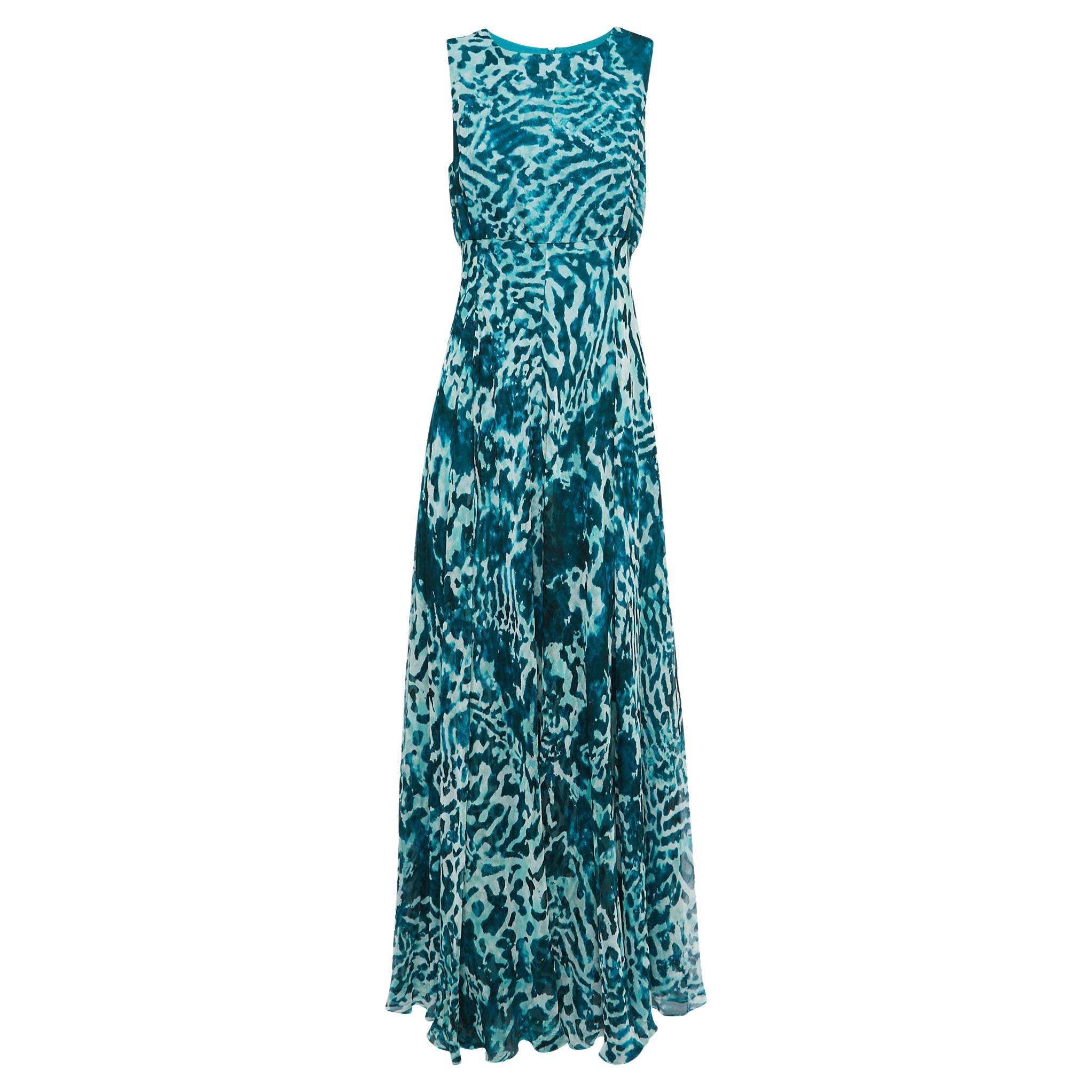 Max Mara Teal Blue Abstract Printed Chiffon Sleeveless Maxi Dress M