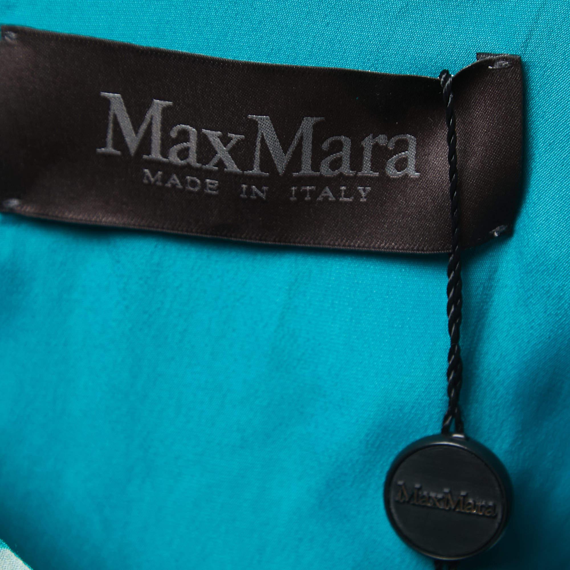 Max Mara Teal Green Printed Silk Sleeveless Maxi Dress S In Excellent Condition In Dubai, Al Qouz 2