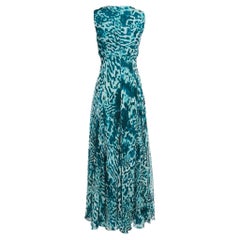 Max Mara Teal Green Printed Silk Sleeveless Maxi Dress S