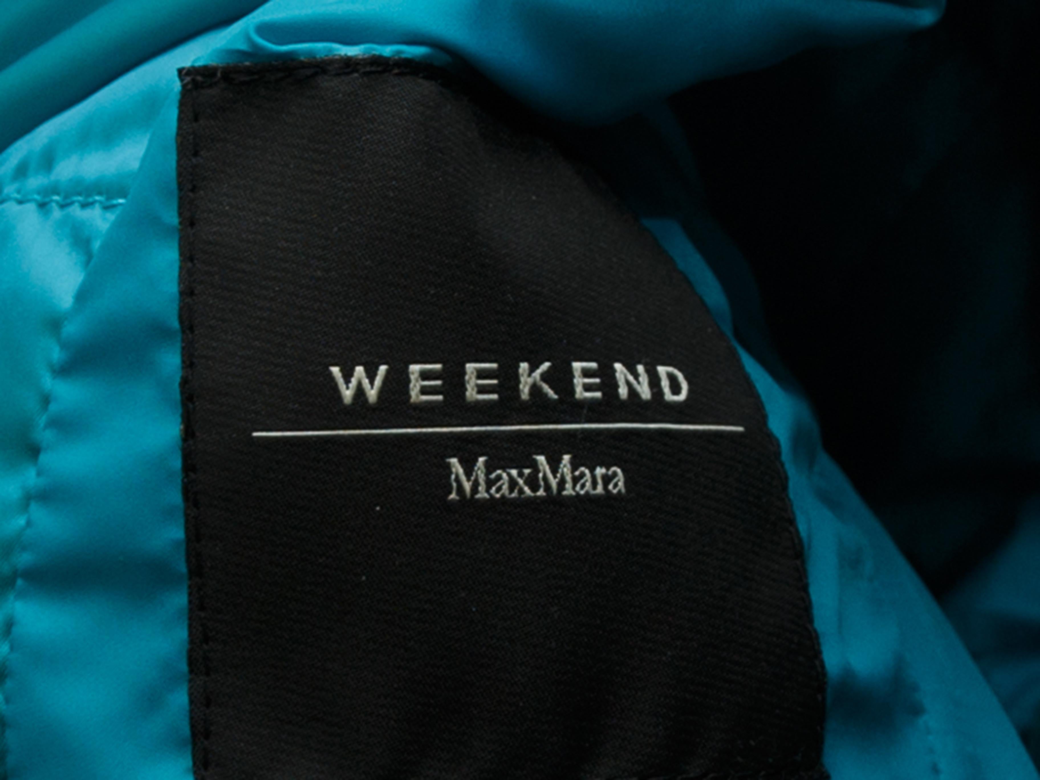 Product details: Teal puffer jacket by Weekend Max Mara. Notch collar. Dual hip pockets. 32
