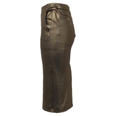 Max Mara Textured Midi Pencil Skirt in Metallic Gold Polyamide