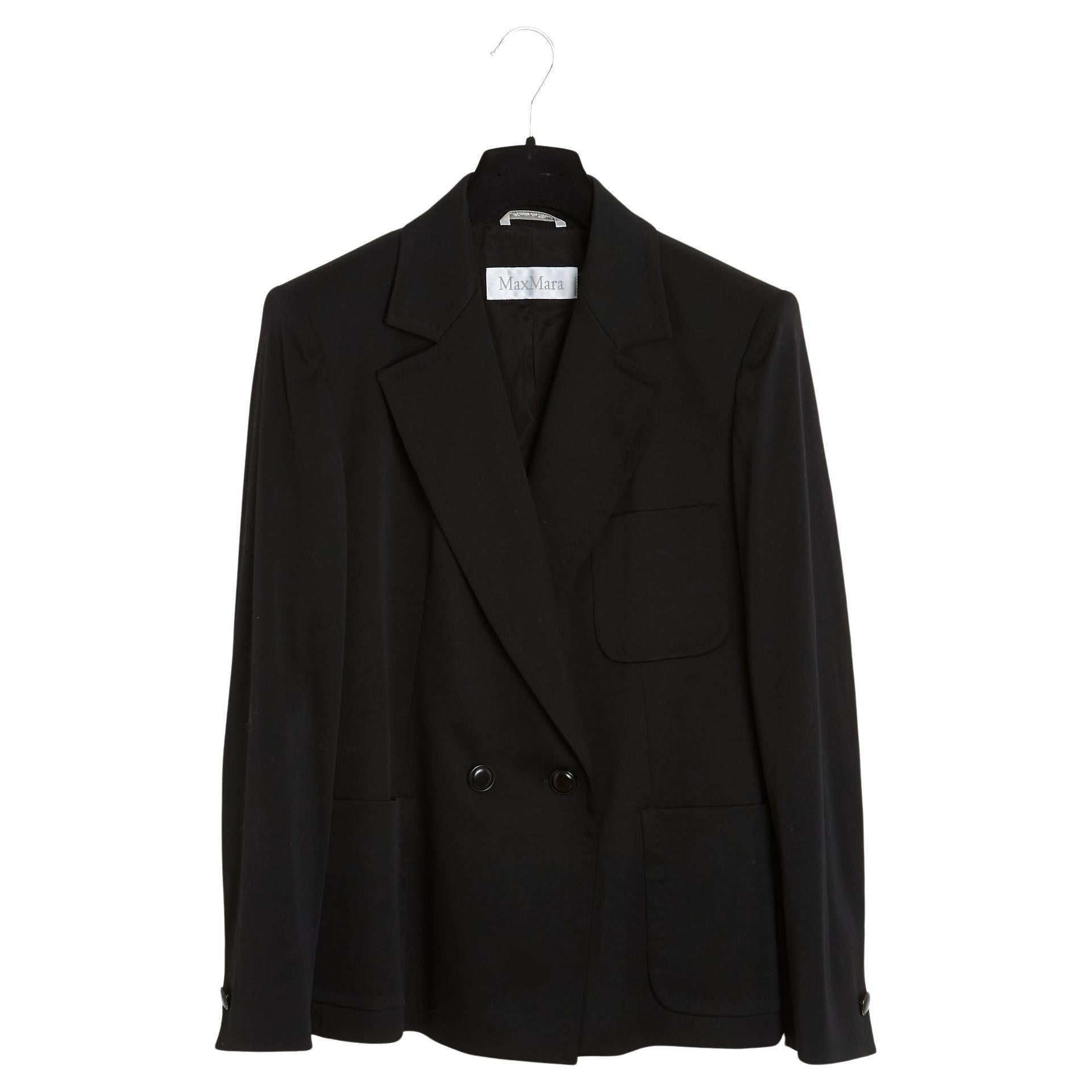 Max Mara Veste FR40 Black Wool Double Breasted Classic Jacket Blazer UK10 US8 For Sale