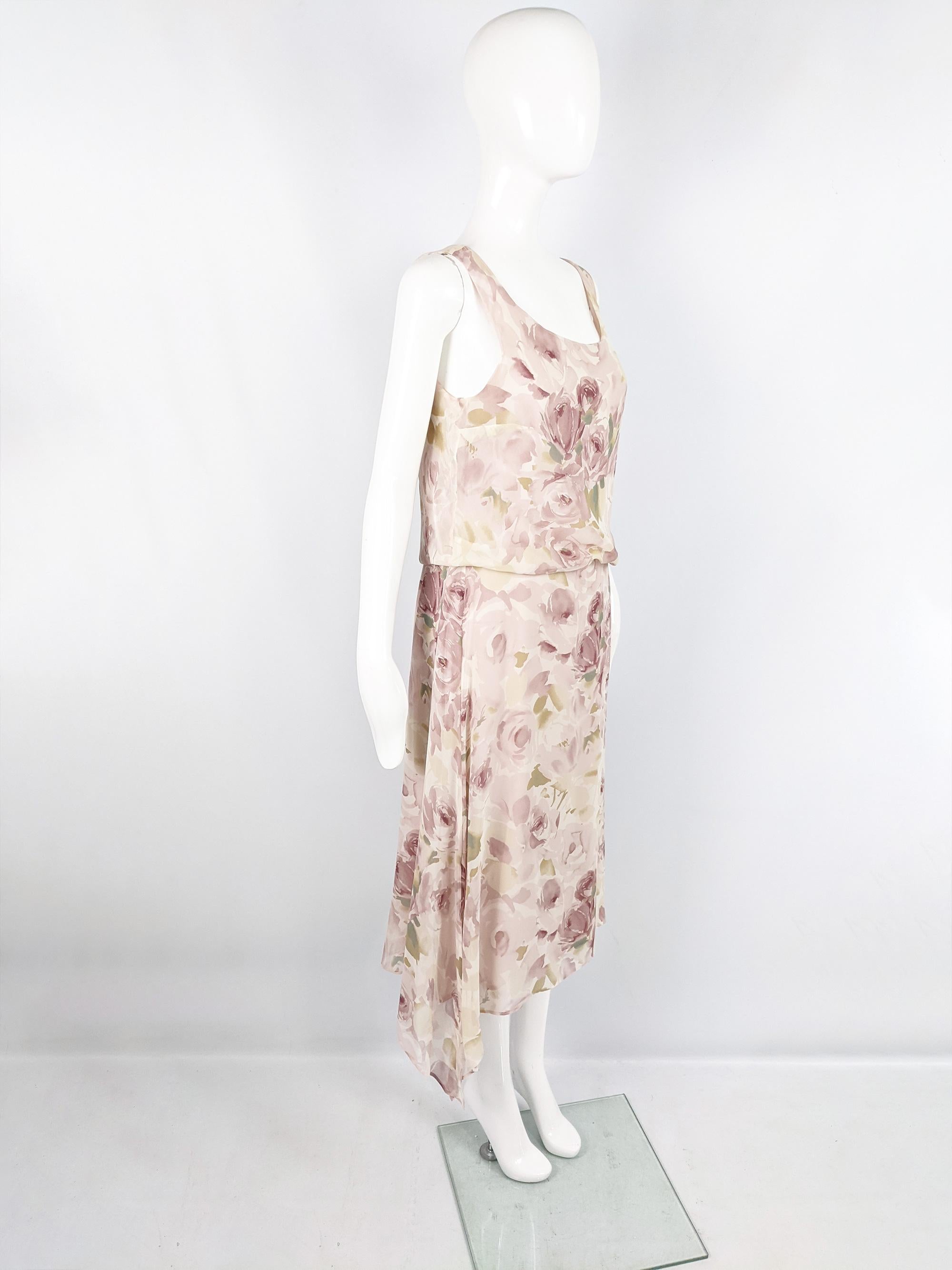 Beige Max Mara Vintage 90s Sheer Pastel Pink Silk Chiffon Sleeveless Dress, 1990s For Sale