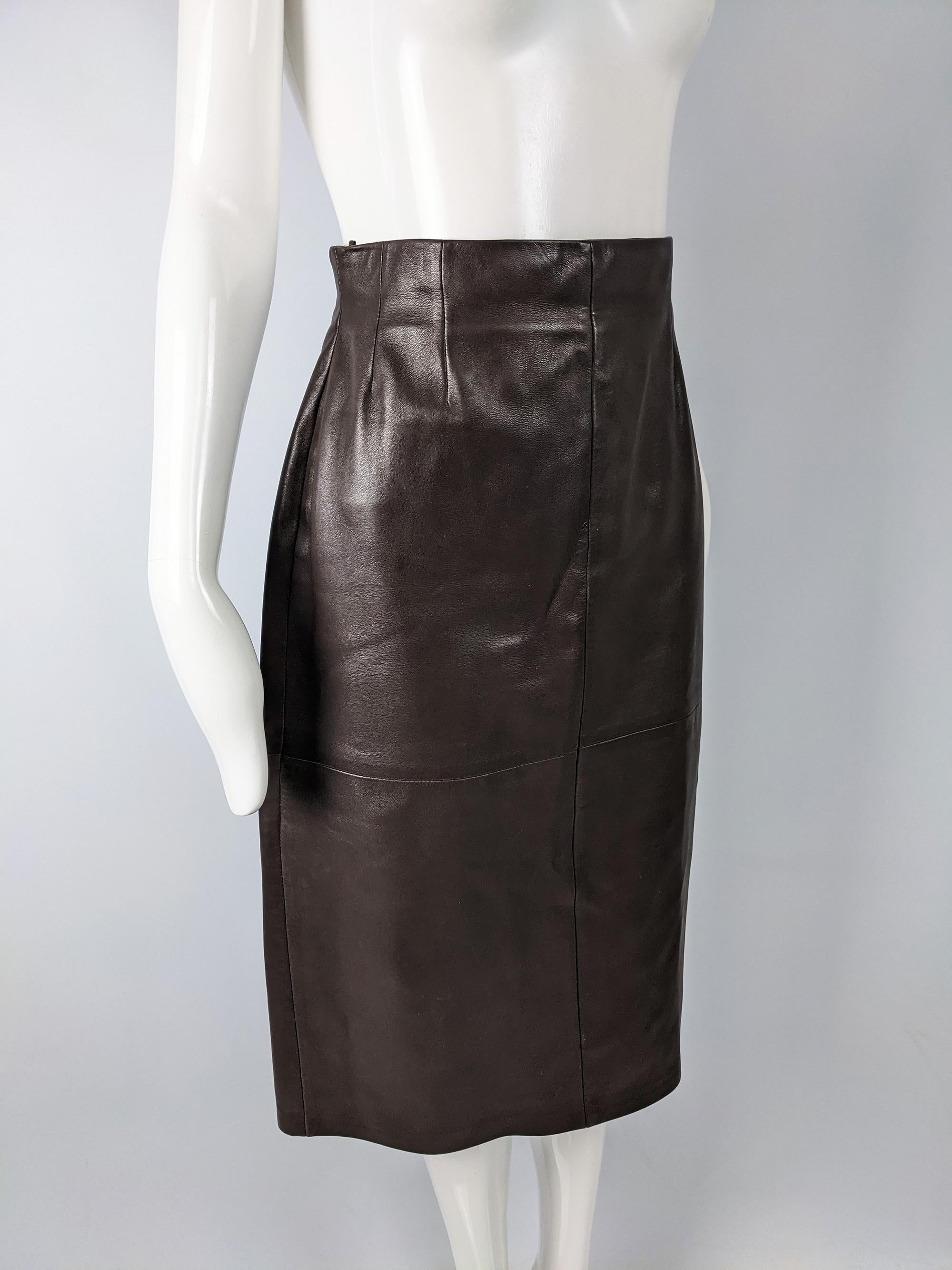 Black Max Mara Vintage Brown Leather Skirt