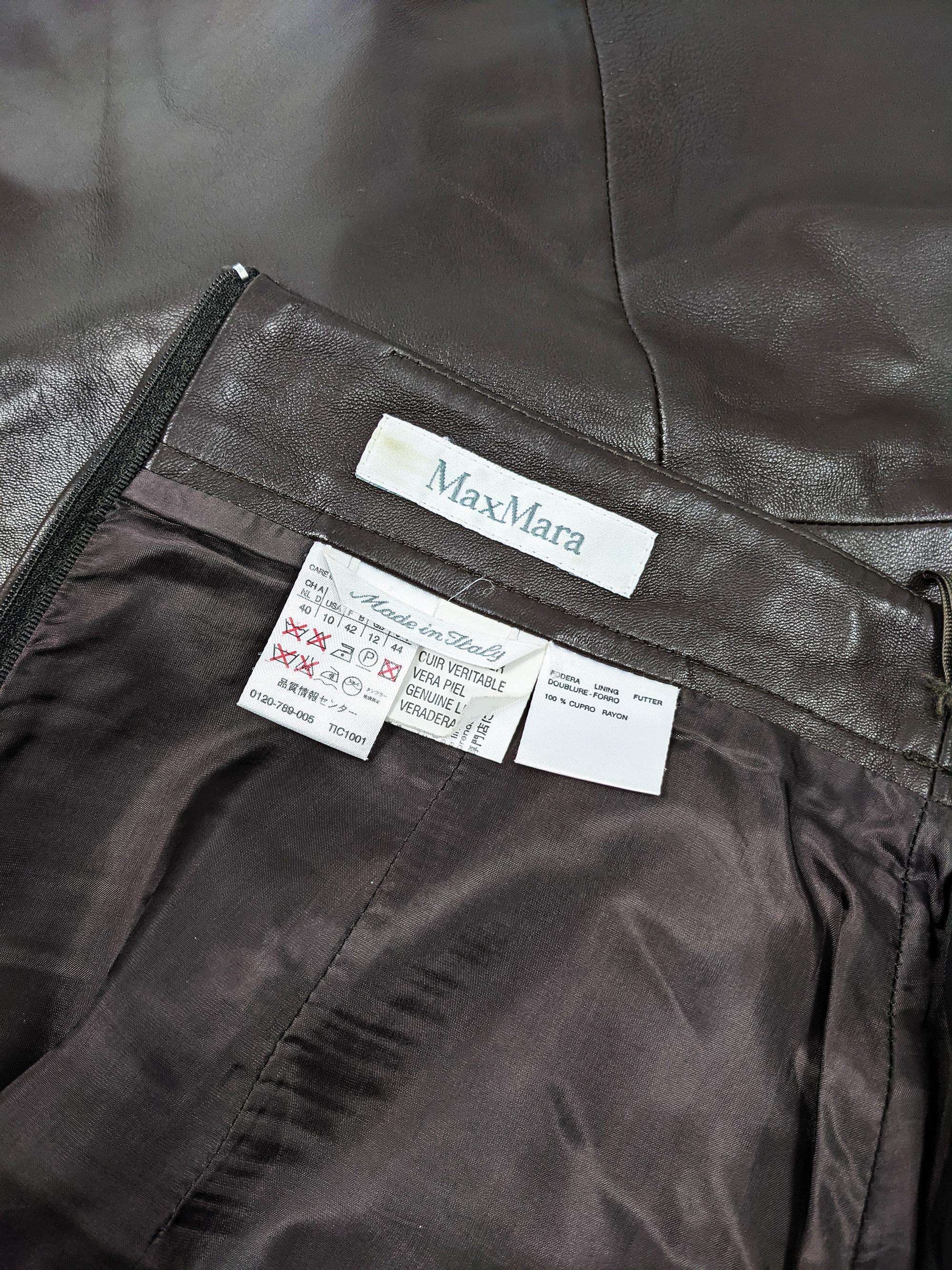 Max Mara Vintage Brown Leather Skirt 1