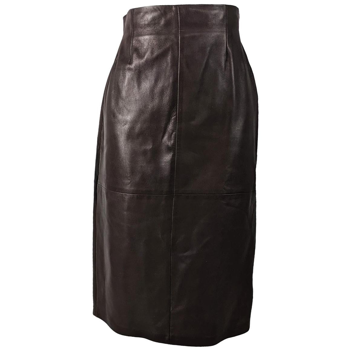 Max Mara Vintage Brown Leather Skirt