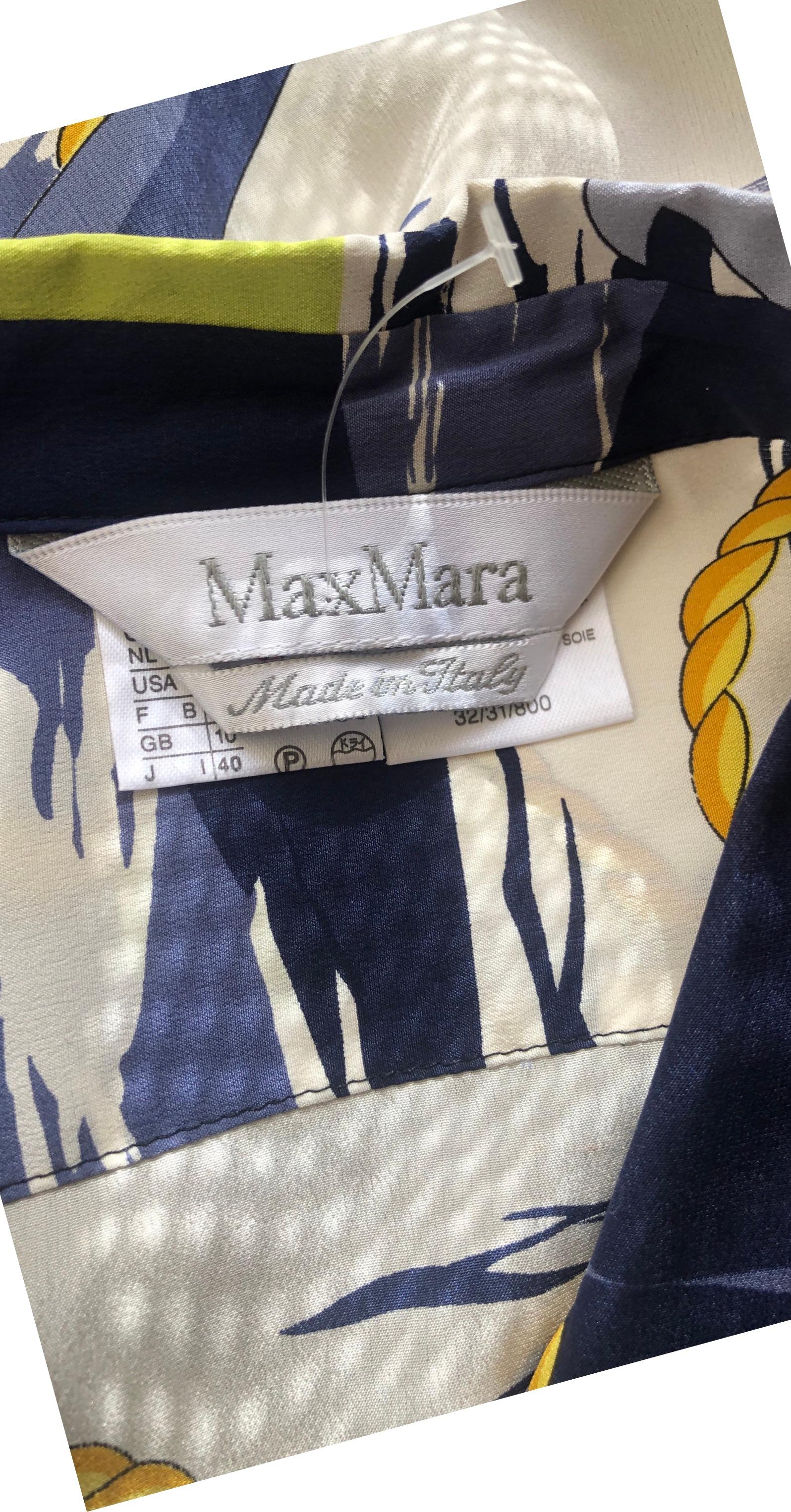 Max Mara Vintage Nautical Print Silk Blouse, Italy Size 12 For Sale 3