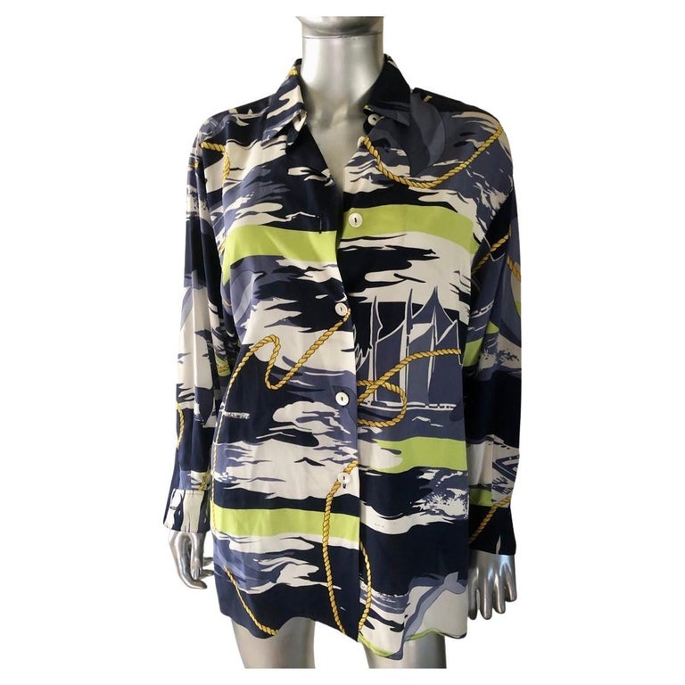 Max Mara Vintage Nautical Print Silk Blouse, Italy Size 12 For Sale at  1stDibs