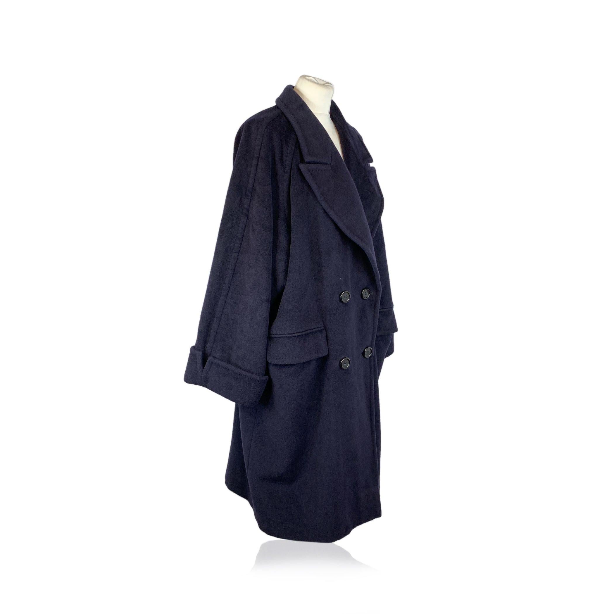 Black Max Mara Vintage Navy Blue Wool Double Breasted Coat Size 44 IT For Sale